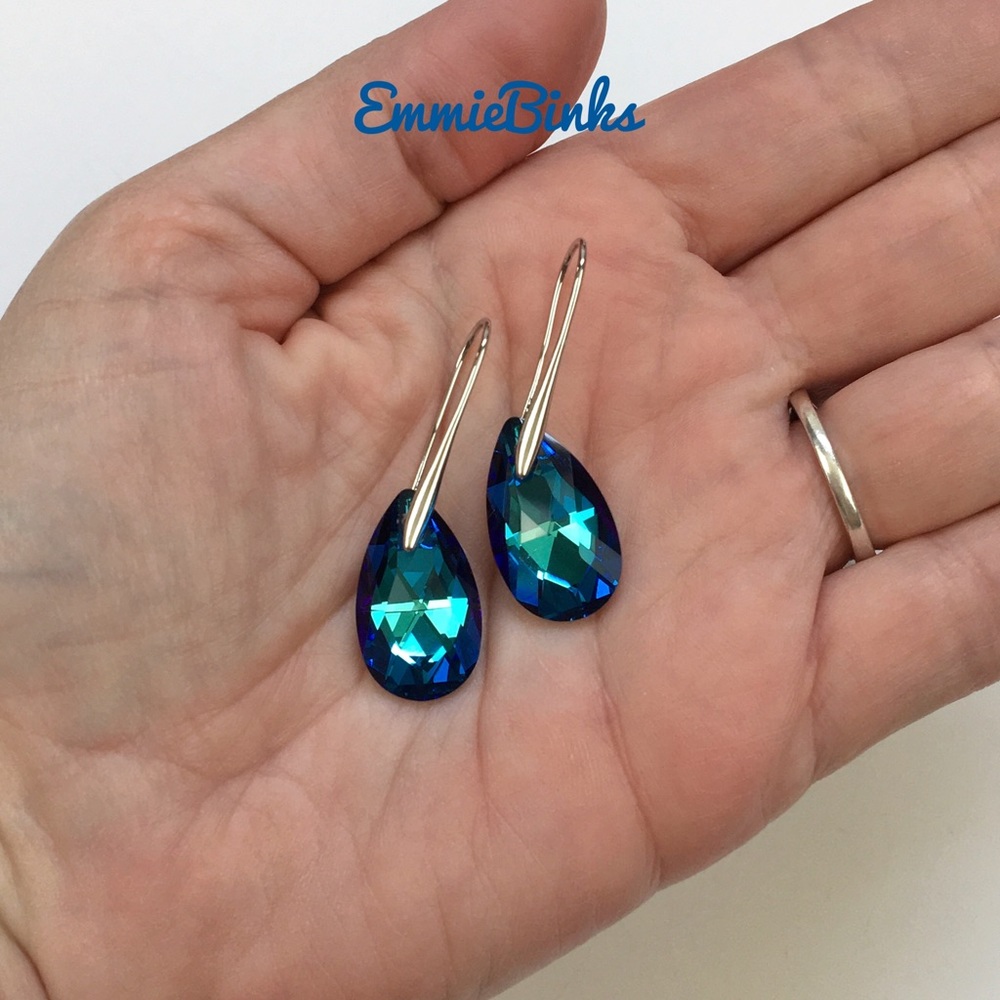 New Ocean Blue Australian Crystal Teardrop Dangle Drop Earrings